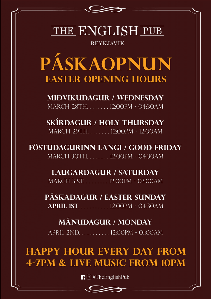 Easter Opening Hours at The English Pub The English Pub
